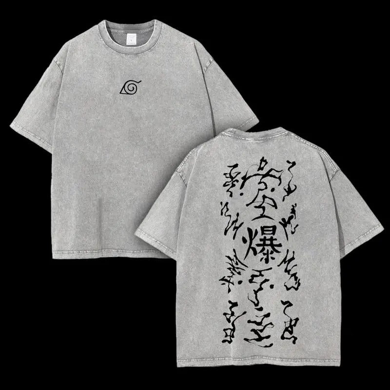 Retro Heavy Limited Explosive Scroll Tag Kibaku Fuda Naruto Anime Double Printed Vintage  Washed Tee Unisex Oversize Anime Manga Washed Heavyweight Cotton T-shirt, Gift For Anime Fan Lover