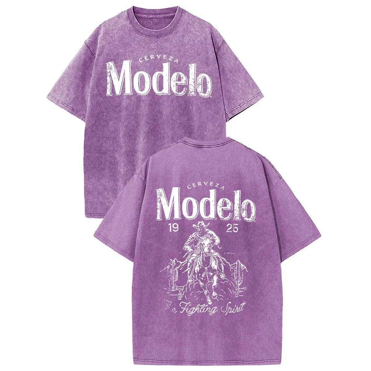 Holafish Acid Wash Vintage Modelo Pattern T-Shirt,TV Show T-shirt Heavyweight Cotton Streetwear graphic vintage tees Menswear Crewneck Tshirt Sport Short Shortsleeve Outdoor