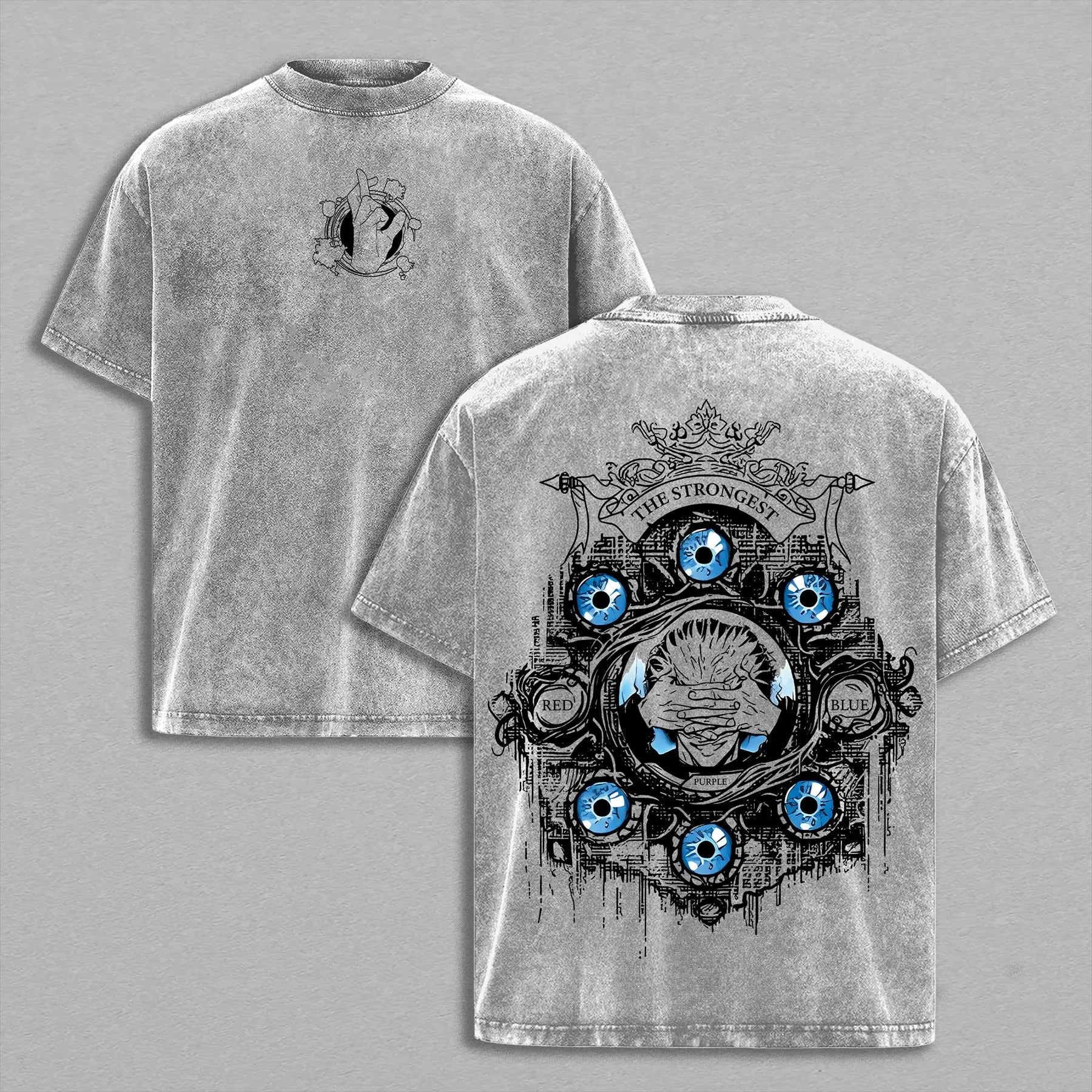 Gojo Satoru Six Eyes Tee Washed – Vintage Oversized Heavy Cotton Jujutsu Kaisen Execution Culling Game The Movie T-Shirt, Double Printed Retro Unisex Streetwear Graphic Top, Menswear Underwear Oversize Anime Manga JJK T-Shirt