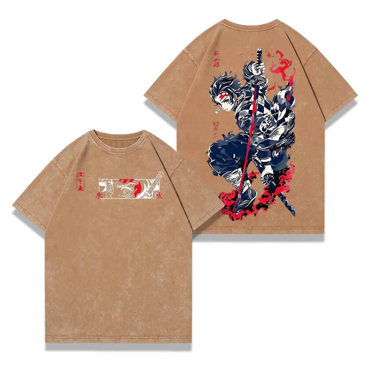 valentine shirts Tanjiro Kamado Fire Sun Water Breathing Demon Slayer Kimetsu No Yaiba anime manga Washed t-shirt hoodie 2 sided printing graphic tees 90s Top