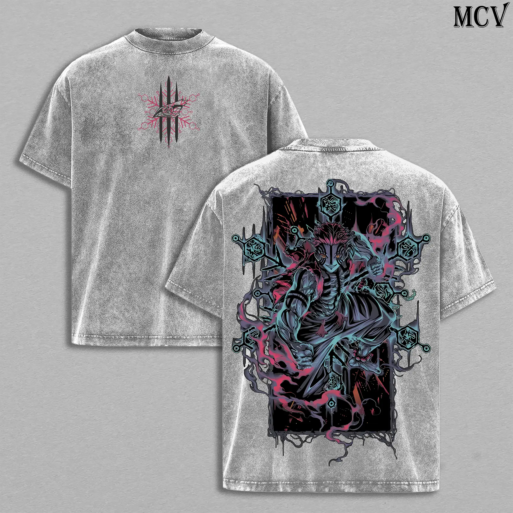 Akaza Infinity Castle T-Shirt – Demon Slayer Kimetsu no Yaiba Vintage Washed Oversized Heavy Cotton Unisex Tee Retro Anime Manga Streetwear Graphic Top Anime Merch Gift for Fans