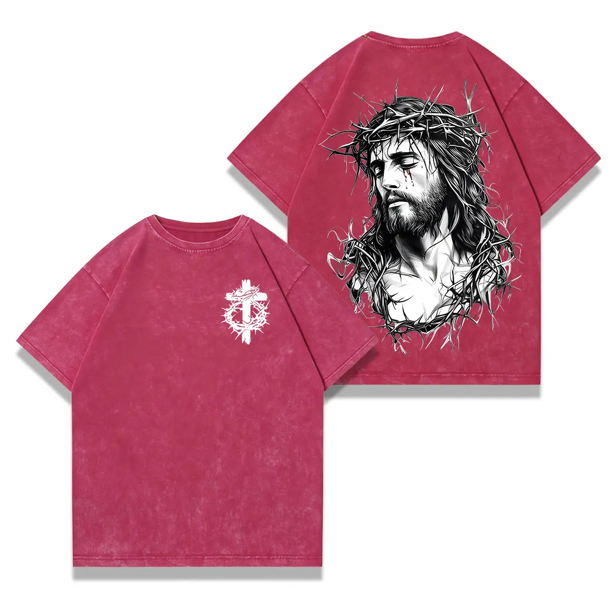 valentine shirts  Jesus Crown of Thorns Washed Tee – Oversized Christian Graphic Tee
