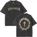 Faith over fear vintage washed high quality cotton printed T-shirt men's T-shirt old summer clothing dropped shoulder sleeves round neck short sleeve top