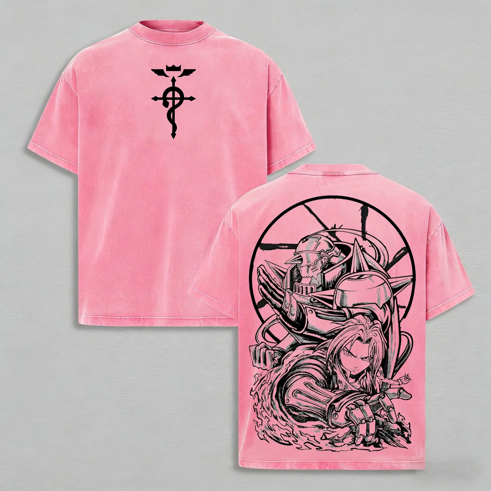 Fullmetal Alchemist Brotherhood Oversized Washed Graphic Tee – Vintage Heavy Cotton T-Shirt, Classic Anime Streetwear Top, Perfect for Manga Lovers & Dark Fantasy Fans