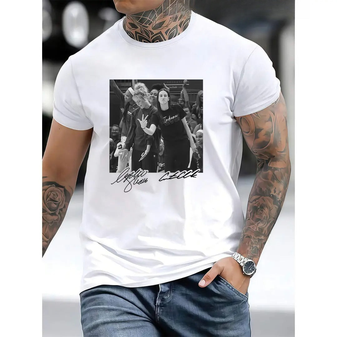 Caitlin Clark and Sophie Cunningham Unisex Tee ShirtSand, Cunningham 8 Indiana Basketball Tee Basketball Fan Lover 100% Cotton Classic Fit All Seasons TikTok Shop Streetwear Top