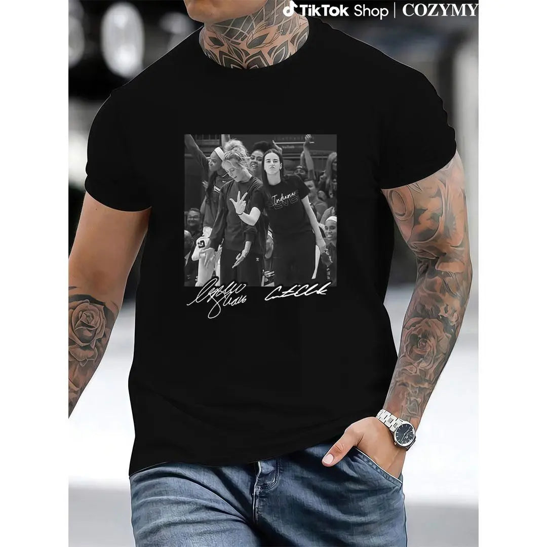 Caitlin Clark and Sophie Cunningham Unisex Tee ShirtSand, Cunningham 8 Indiana Basketball Tee Basketball Fan Lover 100% Cotton Classic Fit All Seasons TikTok Shop Streetwear Top