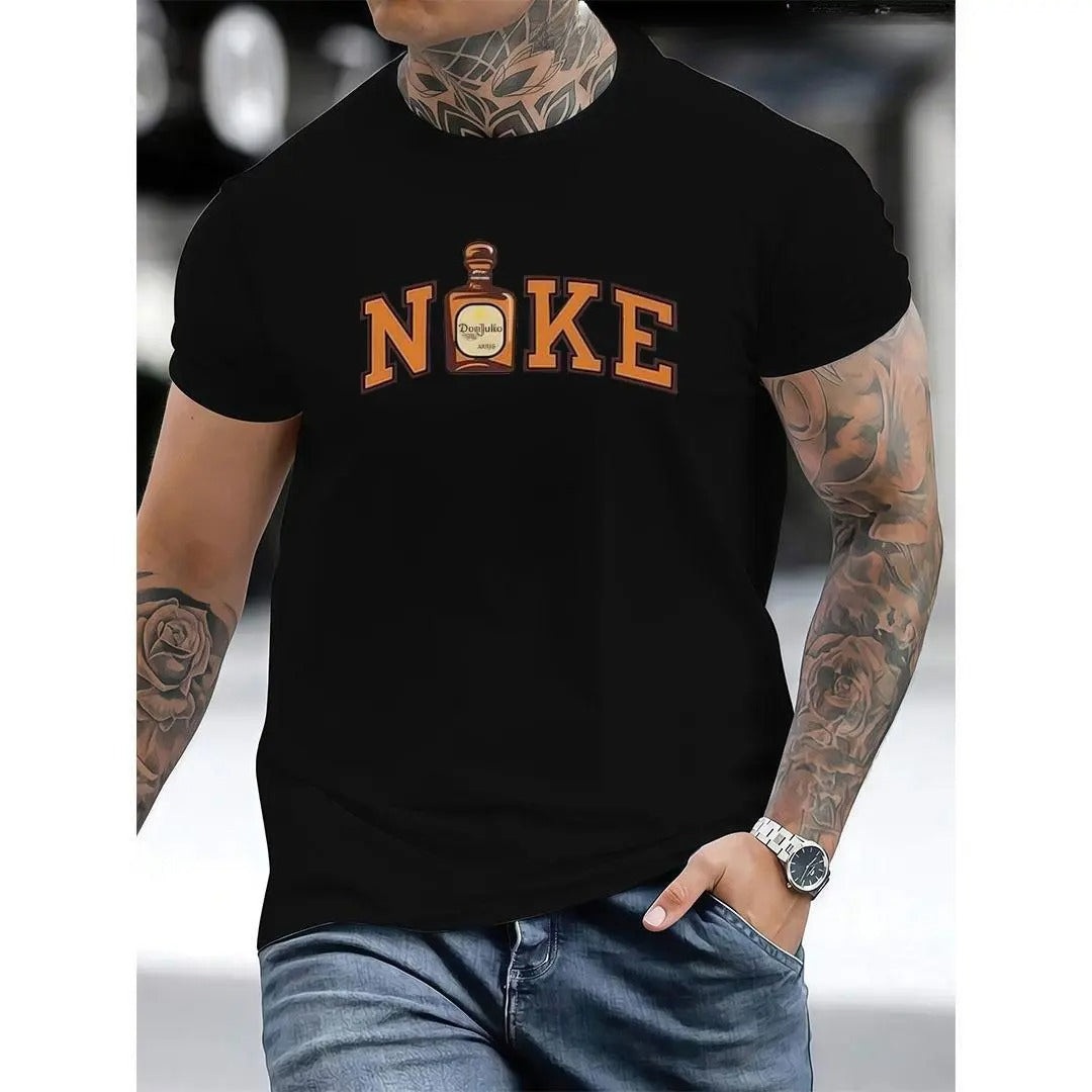 Men's Regular Fit Nose Print Round Neck Graphic Tee, Vintage Trendy Casual Short Sleeve T-shirt for Daily Wear, Men's Summer Outfit, Top, Cotton