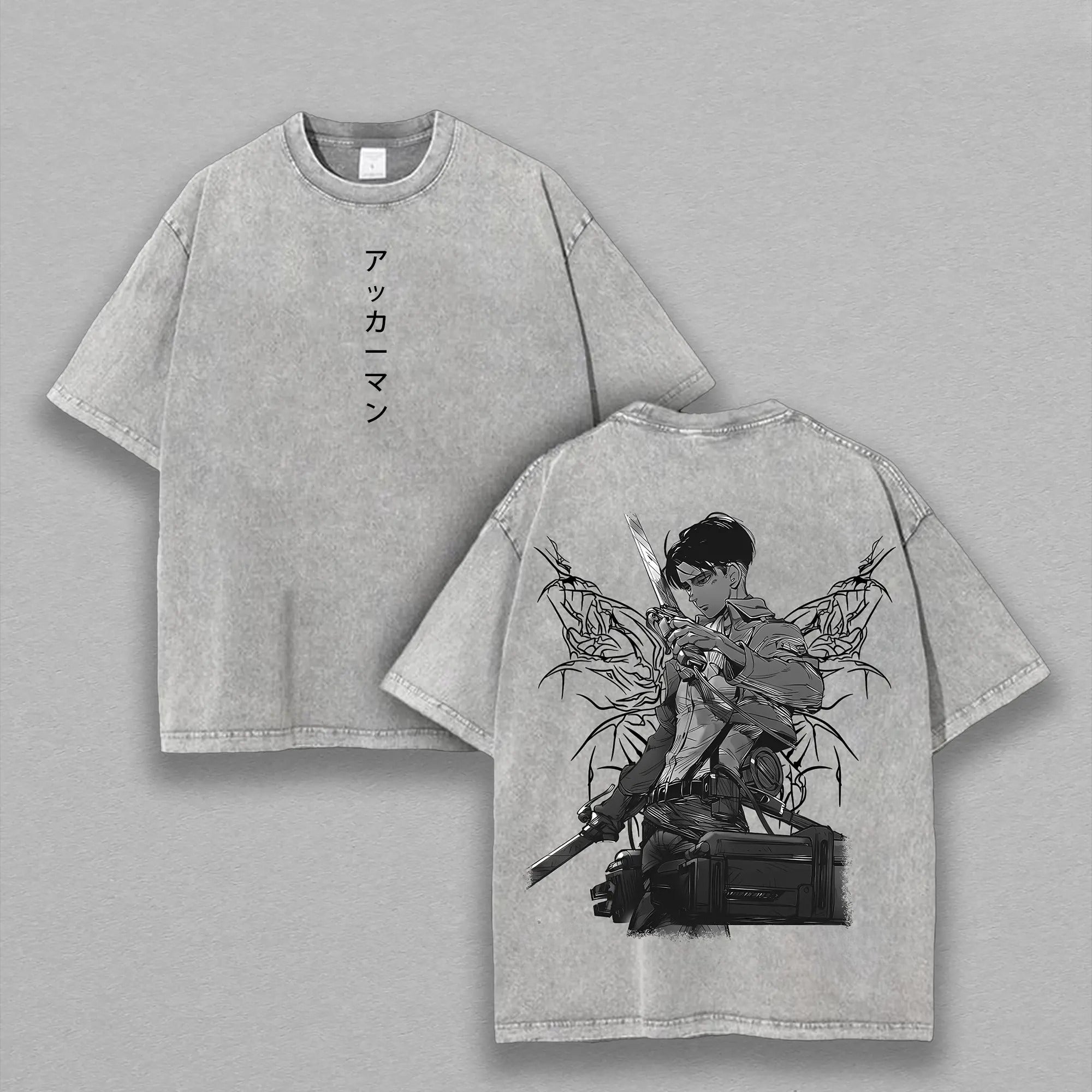Levi Ackerman Attack on Titan Washed Vintage Oversized T-Shirt, Heavy Cotton Unisex Anime Graphic, AOT Shirt, Levi Tee