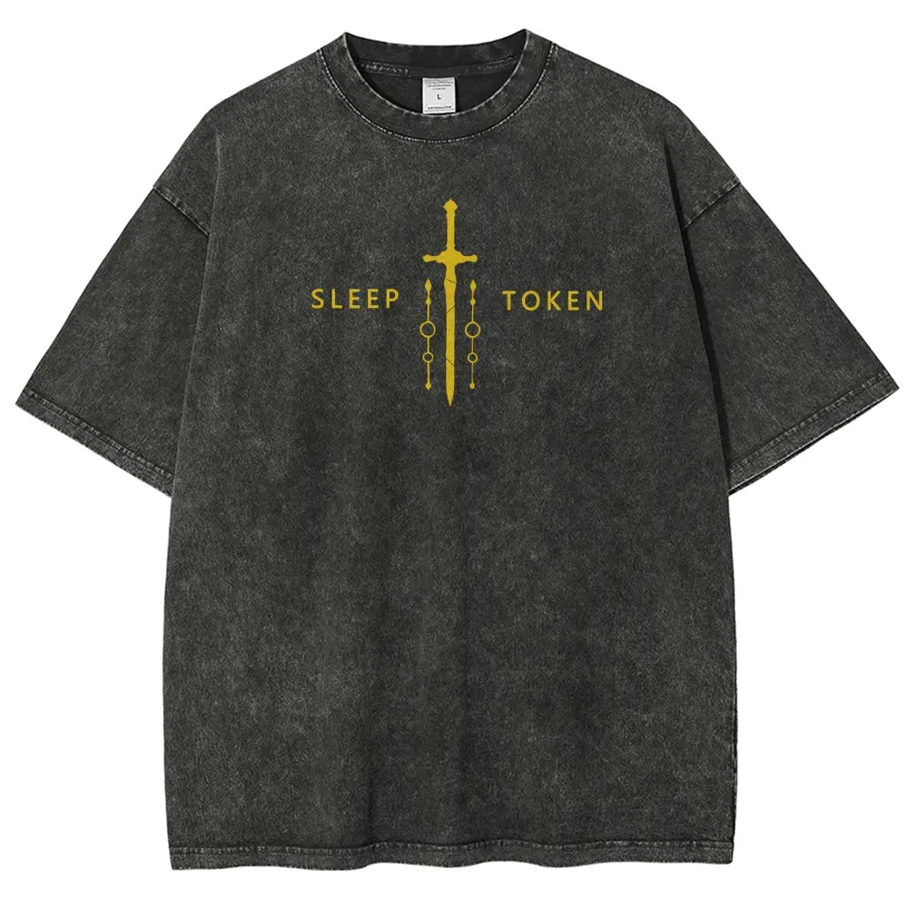 Unisex Fit Washed T-Shirt Sleep Token Graphic T-Shirt Rock Merchandise Top Men's and Women's Clothing Rock Band Shirt Retro Music Tee Vintage Casual Short Sleeve T-shirt For Daily Weart
