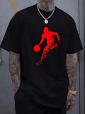Men's Summer Crew Neck T-Shirt Comfortable Loose Short Sleeve Fashion Retro Casual Print - Men's Basketball Silhouette Printed T-Shirt, 100%25 Cotton Casual, Four Seasons Comfortable Fit Knitted Fabric Top, Large Size