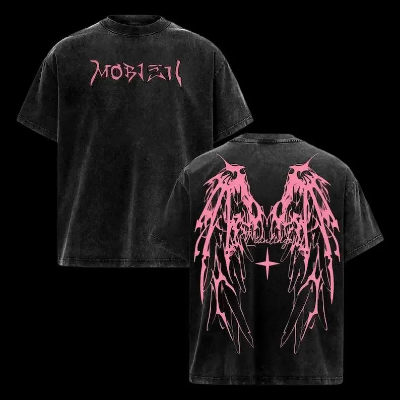 valentine shirts Oversized Angel Wings T-Shirt – Vintage Washed Y2K Graphic Tee
