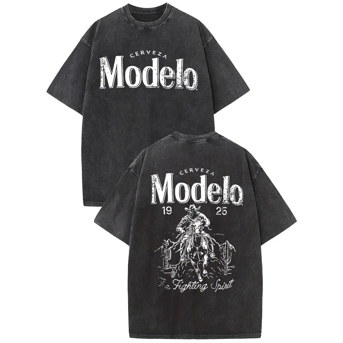 Holafish Acid Wash Vintage Modelo Pattern T-Shirt,TV Show T-shirt Heavyweight Cotton Streetwear graphic vintage tees Menswear Crewneck Tshirt Sport Short Shortsleeve Outdoor