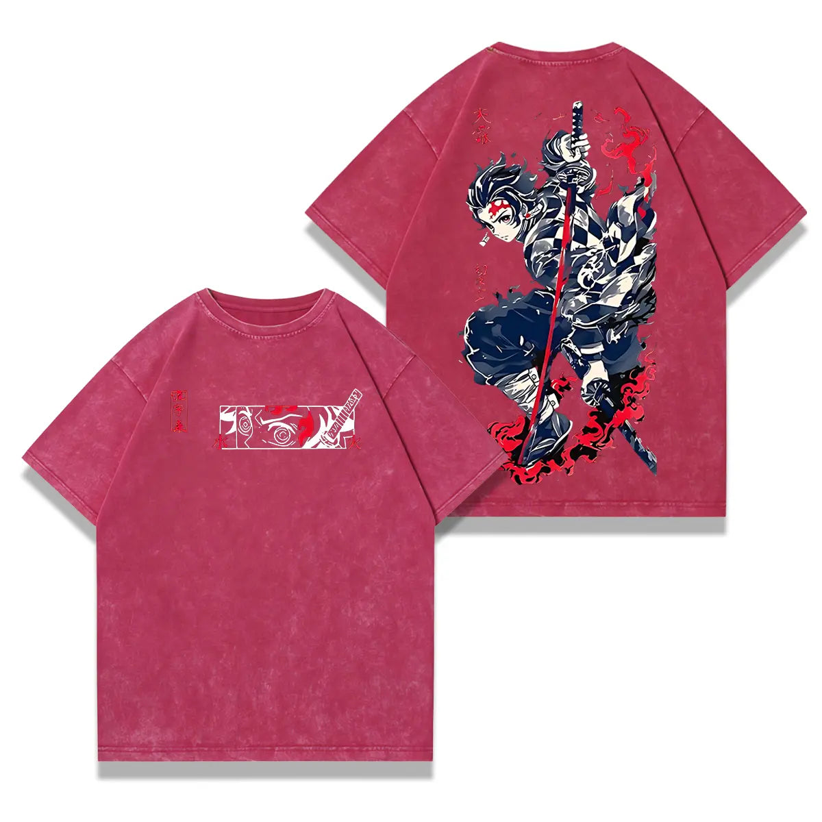 valentine shirts Tanjiro Kamado Fire Sun Water Breathing Demon Slayer Kimetsu No Yaiba anime manga Washed t-shirt hoodie 2 sided printing graphic tees 90s Top