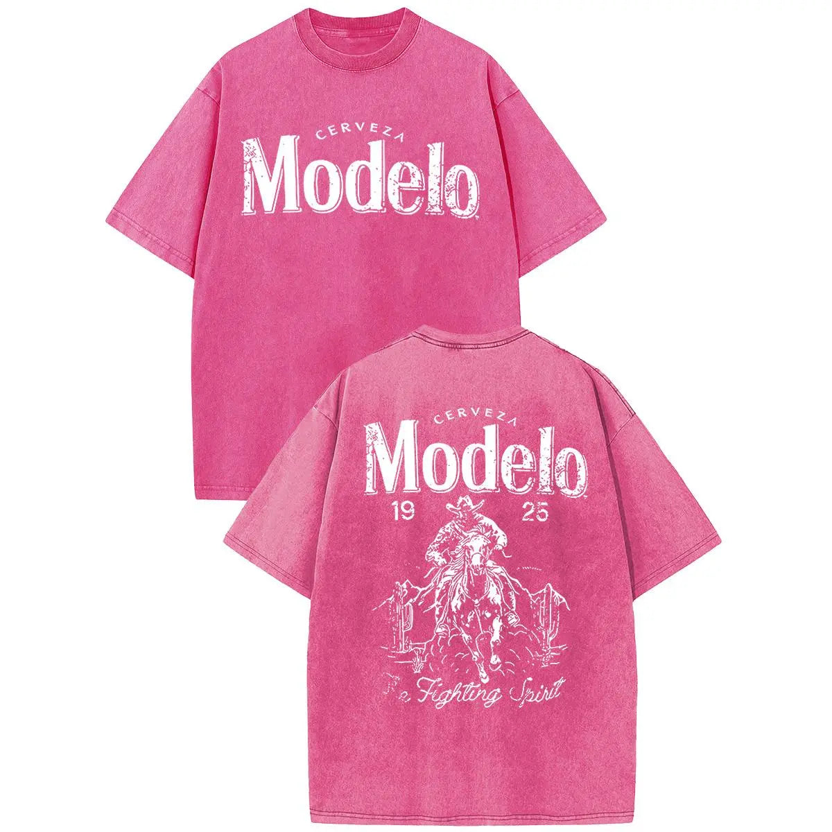 Holafish Acid Wash Vintage Modelo Pattern T-Shirt,TV Show T-shirt Heavyweight Cotton Streetwear graphic vintage tees Menswear Crewneck Tshirt Sport Short Shortsleeve Outdoor