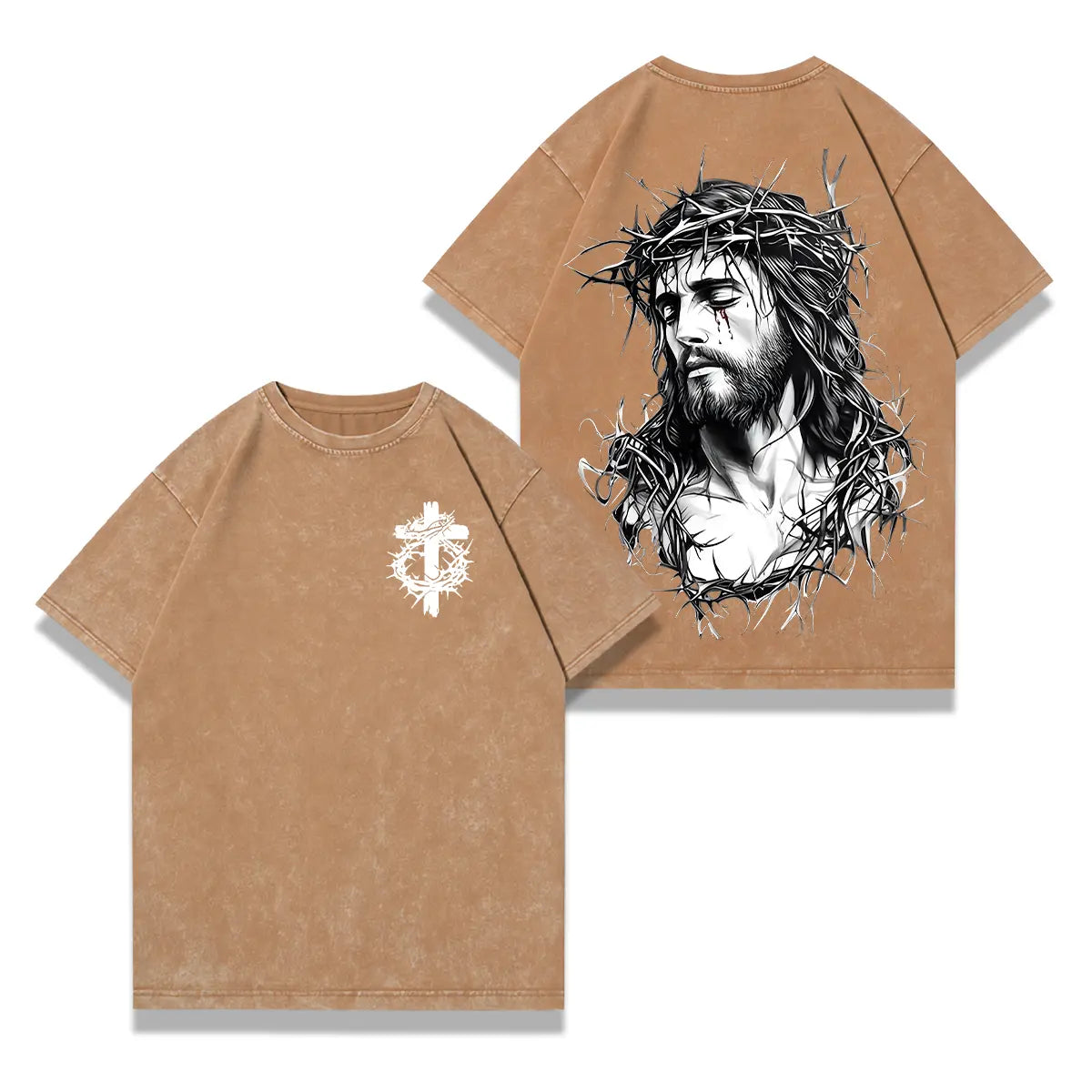 valentine shirts  Jesus Crown of Thorns Washed Tee – Oversized Christian Graphic Tee