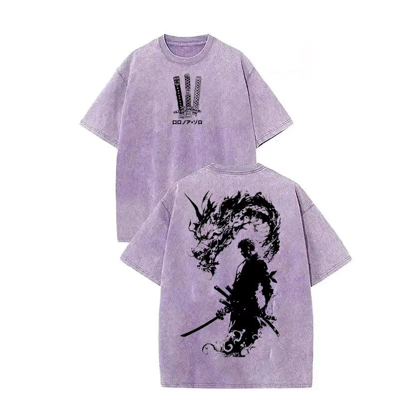 Nathanistic Zoro Ver.4 - One Piece Rare Unisex Oversize Anime Manga Washed Heavyweight Cotton T-shirt, Gift For Anime Fan, Anime Lover