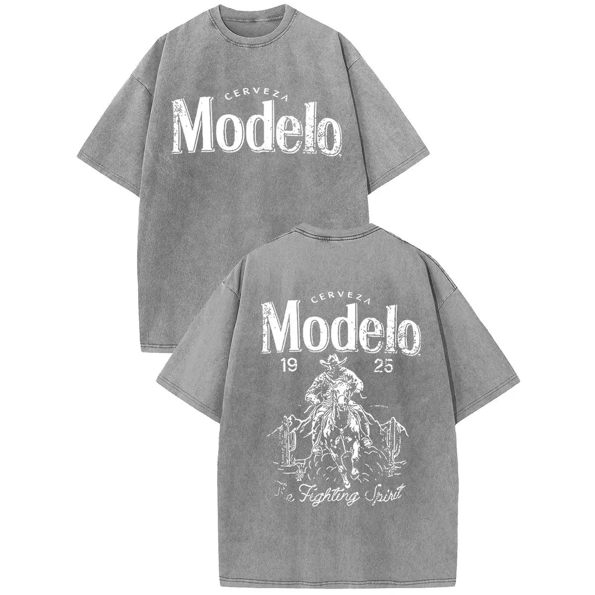 Holafish Acid Wash Vintage Modelo Pattern T-Shirt,TV Show T-shirt Heavyweight Cotton Streetwear graphic vintage tees Menswear Crewneck Tshirt Sport Short Shortsleeve Outdoor